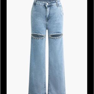 Sequin Detailed Cut-Out Back Heart Shaped Jeans NWOT